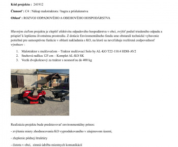 Prínos projektu- nákup malotraktora-rozvoj odpadového hospodárstva v obci Malčice