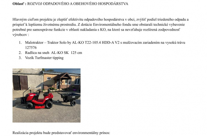Enviromentálny fond-Rozvoj odpadového hospodárstva v obci Malčice