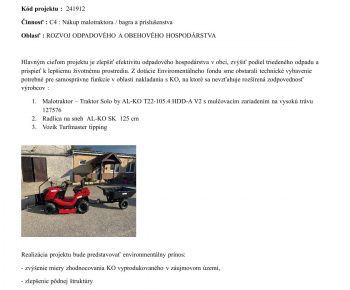 Nákup malotraktora a príslušenstva