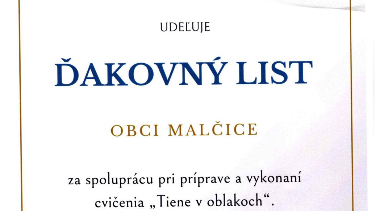 Ďakovný list- MV SR 