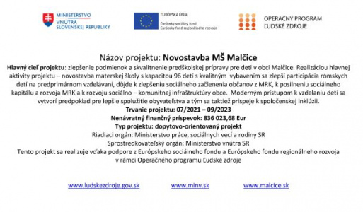 Novostavba -Materská škola Malčice 