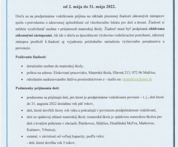 Zápis deti do Materskej školy 