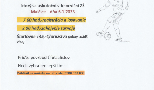 Futsalový turnaj  o pohár starostky obce 2023 -pozvánka  na deň 6.1.2023 