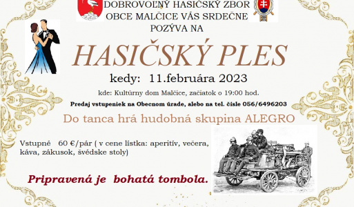 Pozvánka na Hasičský ples 11.2.2023 