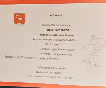 Pozvánka na - Futsalový turnaj- dňa 5.1.2024