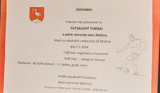 Pozvánka na - Futsalový turnaj- dňa 5.1.2024 